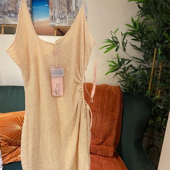 OH POLLY Asymmetric Cut Out Mini Dress in Cream - Picture 2 of 2